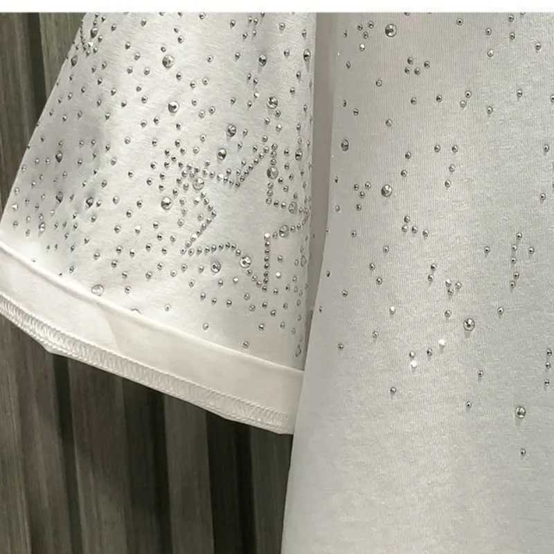 Summer New Mens 2024 Pullover O-Neck Patchwork Fashion Solid Color Loose Rhinestone Casual Versatile Short Sleeve T-shirt TopsT250318