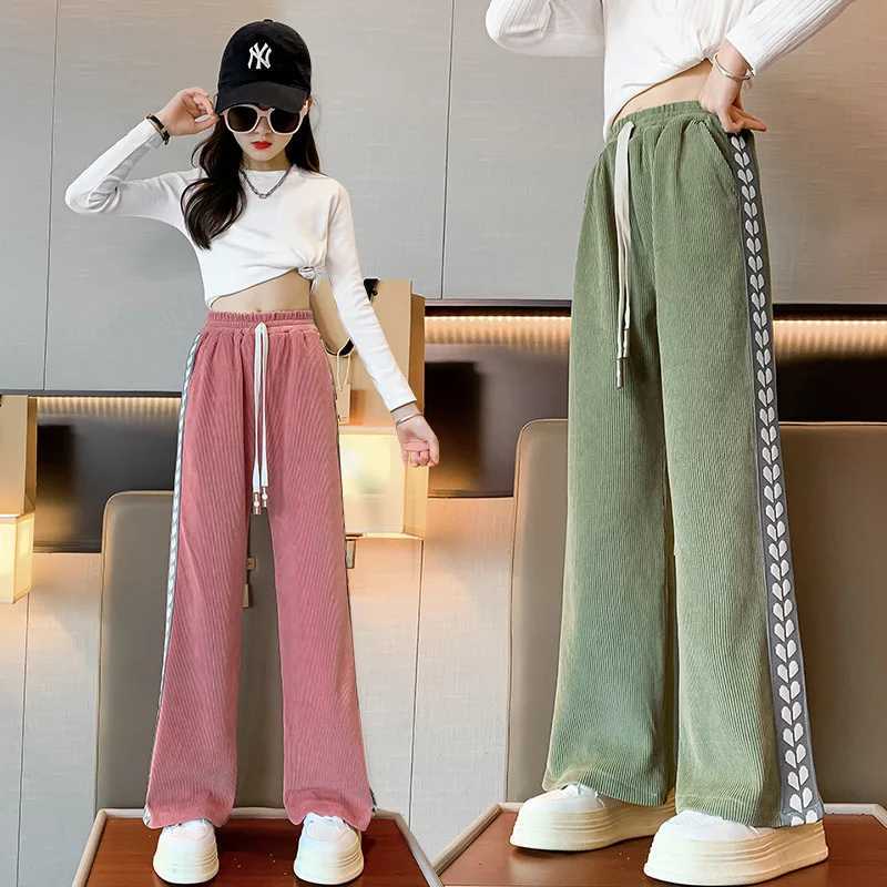 Teenage Girl Pants 2023 Spring/Summer Childrens Wide Leg Pants Childrens Clothing Casual Loose Girl Schunier Trousers 6 8 10 14 YT250318