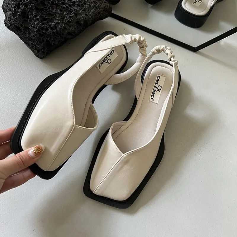 New Summer Elegant Ladies Sandals 2025 Women Ladies Elastic Band Flat Heel Women Shallow Party Shoes Square Heel Square ToeXJ250319