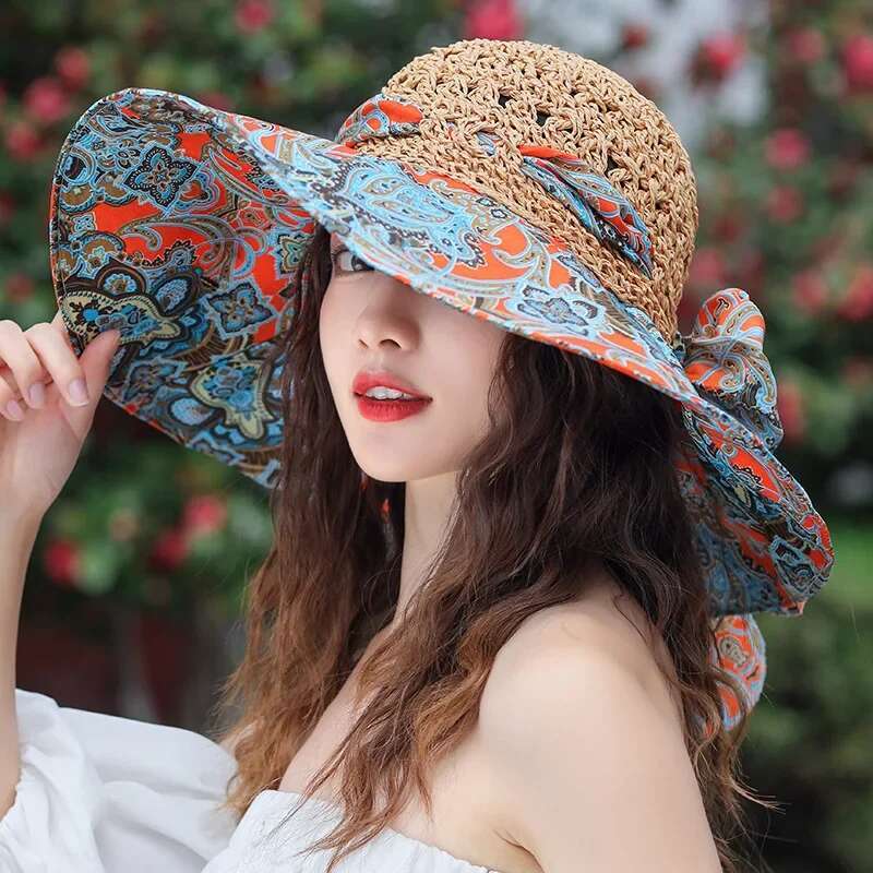 New Fashion Straw For Women, Solid Color Sunscreen Sunshade, Outdoor Beach And Seaside Big Hat, Vacation Sunshade Hat