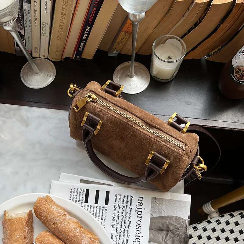 Korean Fashion New Small Square Bag Shoulder Brown Niche Retro Suede Surface Leisure Versatile Trend Lady Crossbody Bags