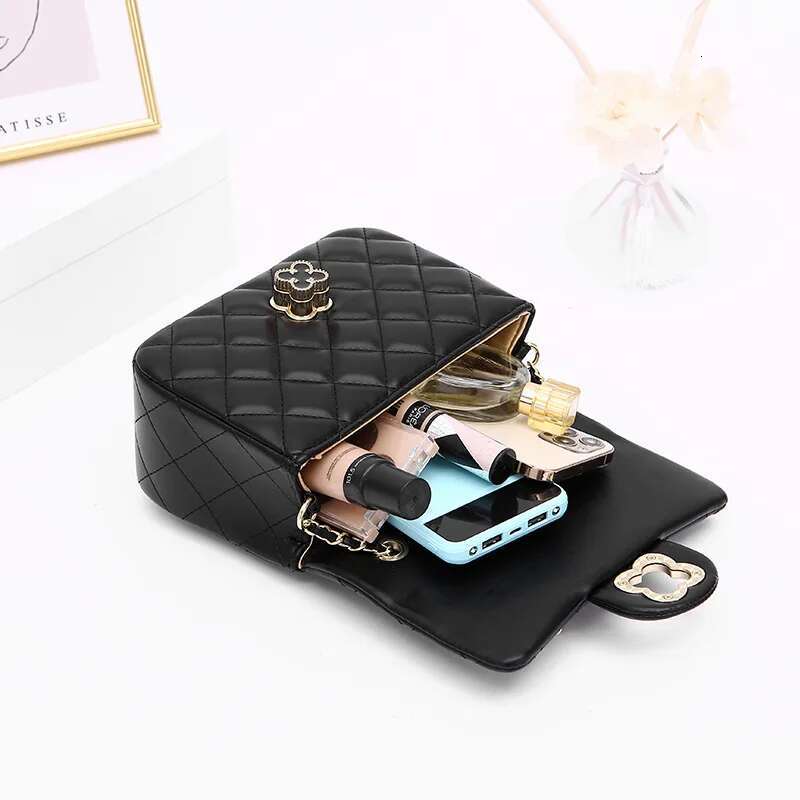 New 2025 Designer Bag Light Luxury Style Black Diamond Grid Chain High Quality Shoulder Bag Women's Small Fragrant Bag Wallet Handbag