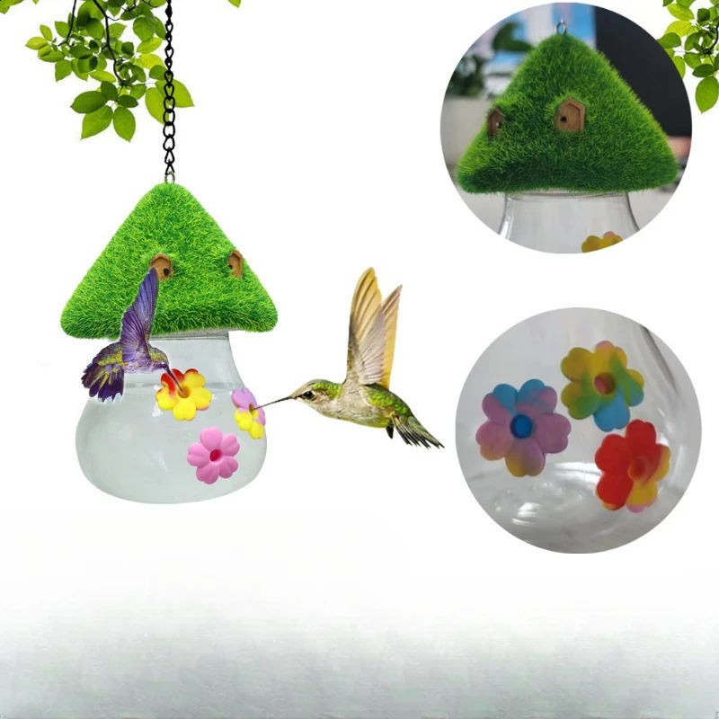 Hummingbird Feeder Outdoor Portable Hanging Tie Dyed Silicone Flower Courtyard Fun Decoration Mushroom Shaped 250318