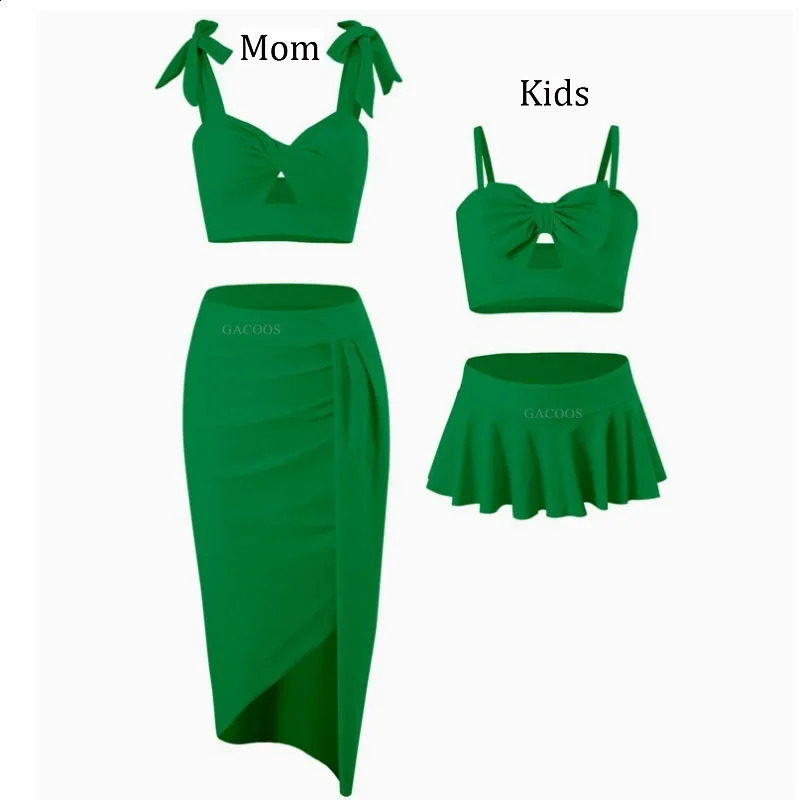 Family Matching Swimsuit Pink Sexy Swimming Suit 2PCS Set Bikini Bathing Suit Summer Beach Swimwear Mother Kids Swimsuit 250319