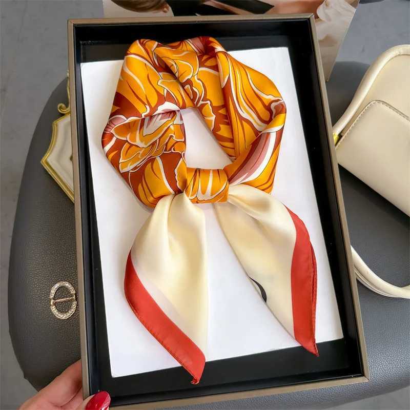 70 * 70cm silk square scarf soft print hair collar hair clip headscarf ribbon tie pocket fashionable decoration X250319