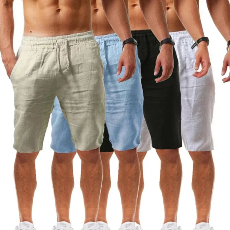 Mens Cotton Linen Shorts Pants Male Summer Breathable Solid Color Linen Short Trousers Fitness Streetwear S-3XL 250317