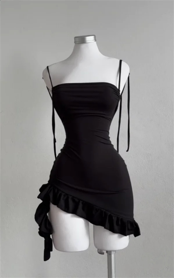 Sleeveless Backless Ruffles Mini Dress Women Summer Y2K Lace Up Black Bodycon Dresses Party Club Streetwear 2025 Sundress 250319