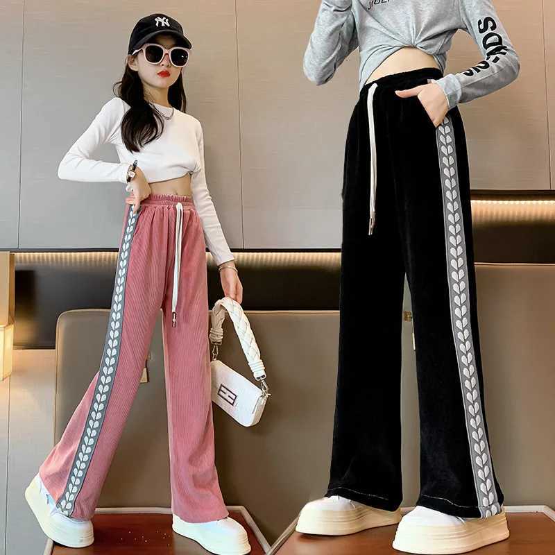 Teenage Girl Pants 2023 Spring/Summer Childrens Wide Leg Pants Childrens Clothing Casual Loose Girl Schunier Trousers 6 8 10 14 YT250318