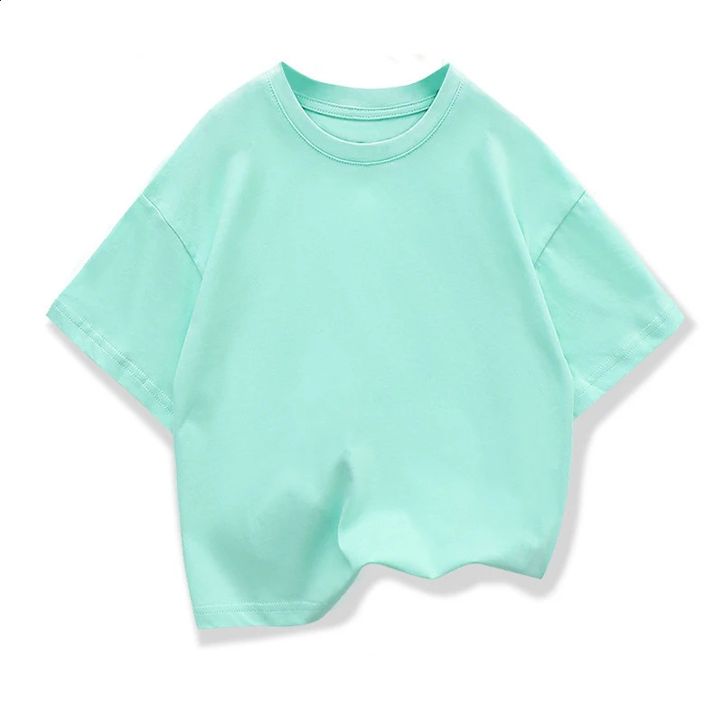 Kids Dropped Shoulder Short-sleeved T-shirt Summer Pure Cotton Round Neck Loose Bottoming Shirt Student Sportswear 2-10Y 250319