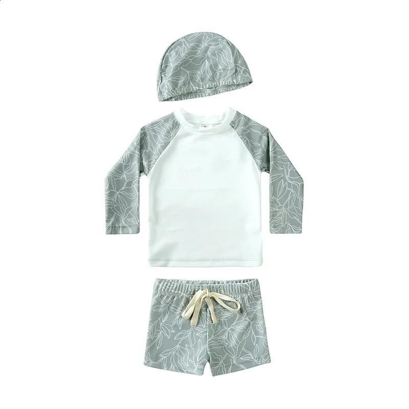 2025 Kids Swimsuit Printed Long Sleeve Girl Boy Swimwear Cartoon Children Two Pieces Bathing Suit Beachwear Monokini 250319