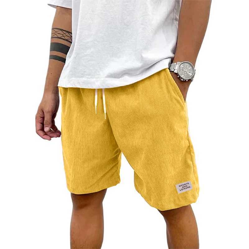 Summer mens solid Corduroy shorts with drawstring and casual elastic waist suitable for outdoor daily activities W250319