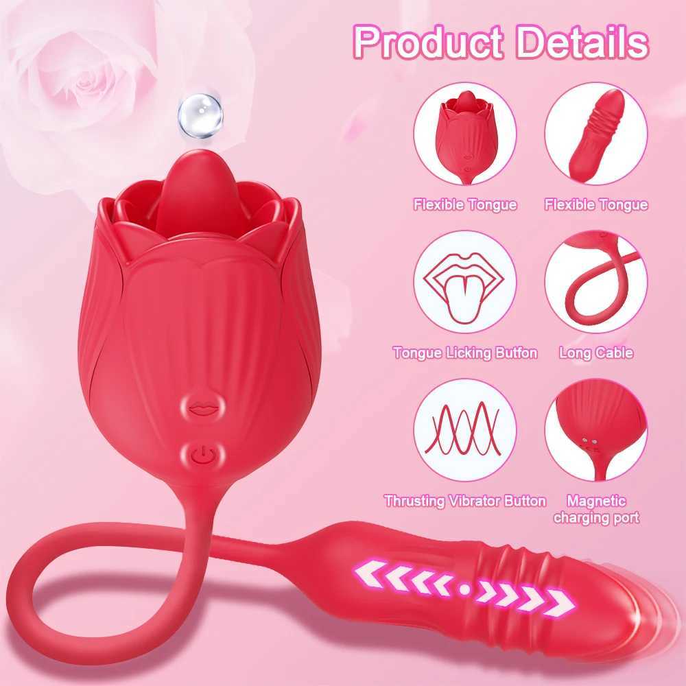 Rose licking vibrator female G-spot Nipple labia stimulator tongue licking vibration love fake penis adult sex toy W250319