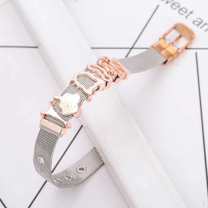 High Quality Stainless Steel Mesh Bracelet With Crystal Cartoon Dog Claw Charms Fine Bracelets Set For Women Kids Gift