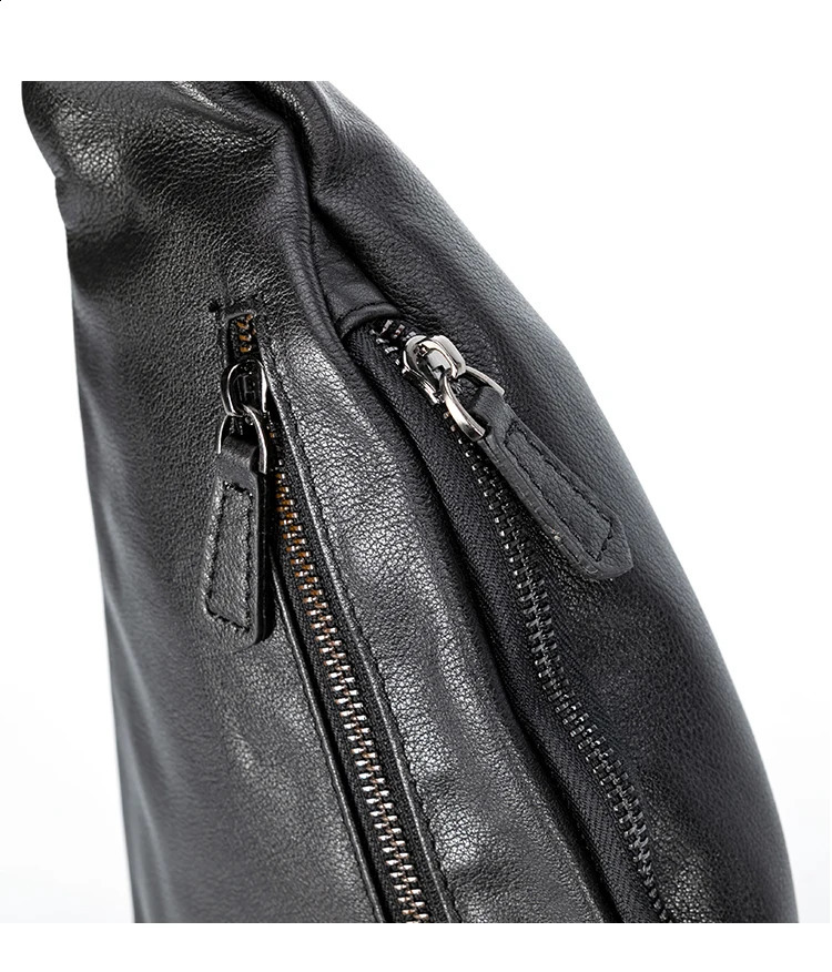 Fashion Genuine Leather Mens Chest Pack Shoulder Bag Messenger Sling Bag Small Leisure Bag Crossbody Black M129 250317