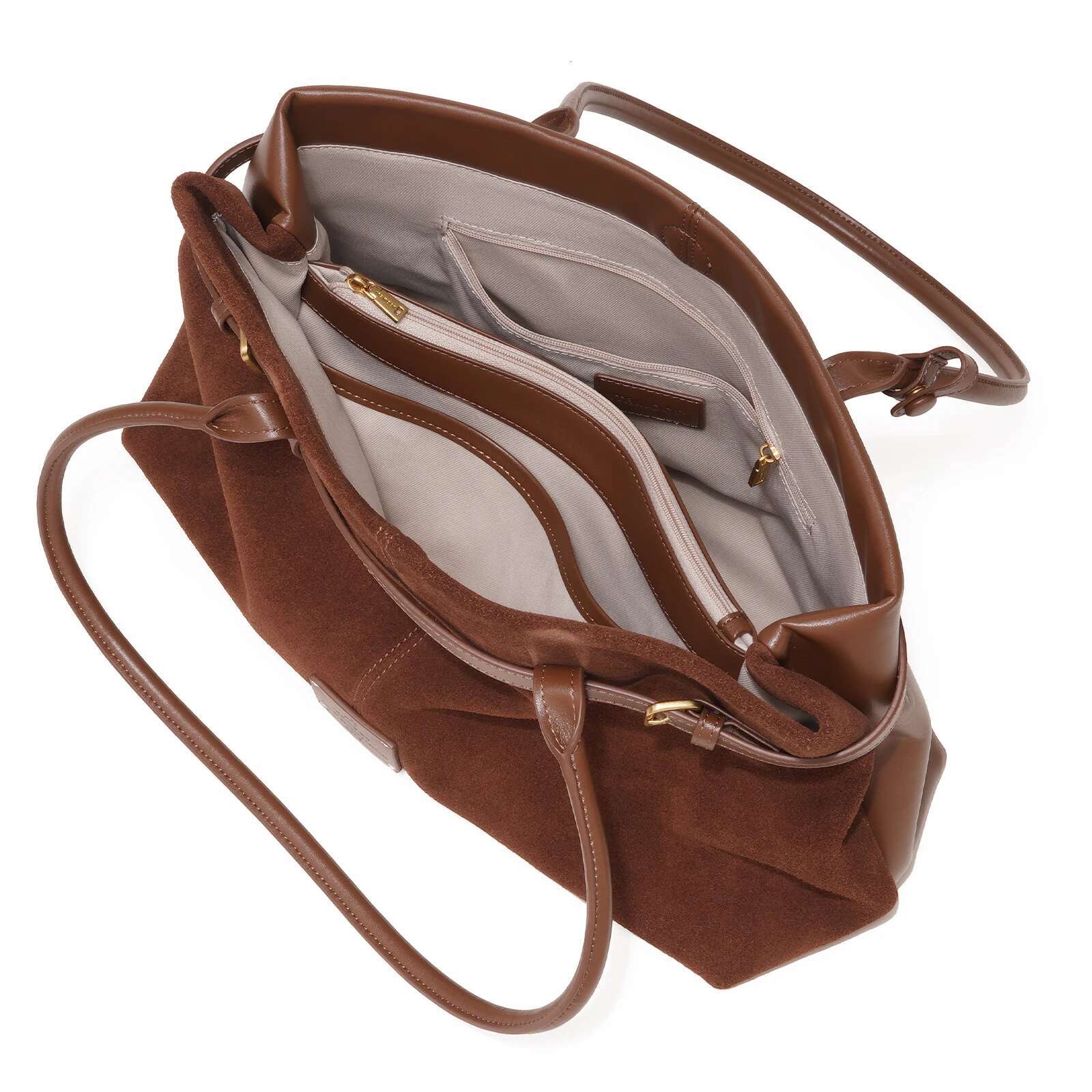 ITAMOOD Large Capacity Vintage Leather Briefcase Urious Original Design Tote Bag Maillard Brown Fashionable Handbag
