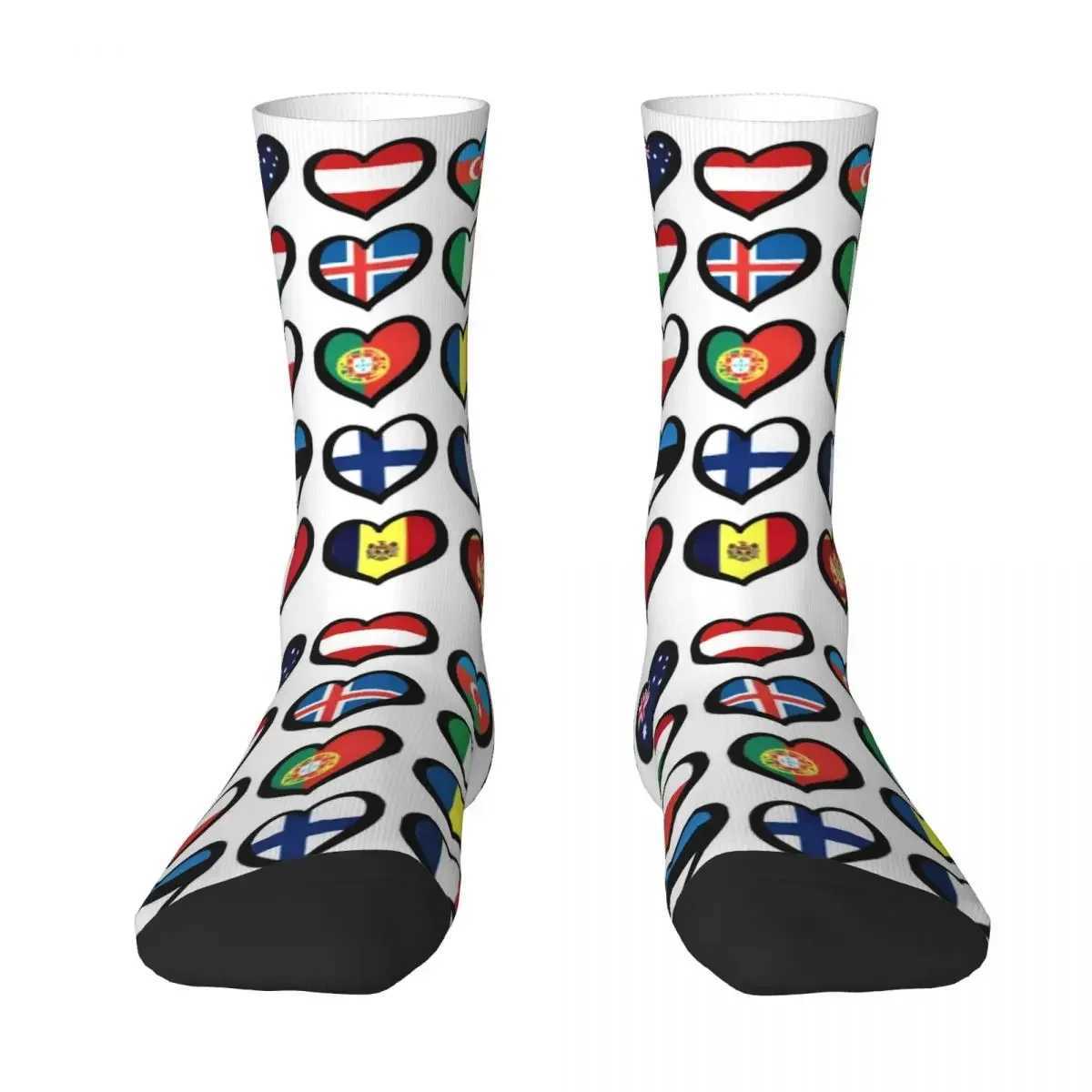 Eurovision Song Contest Flag Heart Socks Harajuku Soft Socks Four Seasons Neutral Birthday Gift Stocking Accessories X250319
