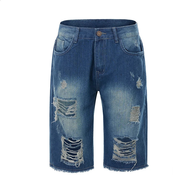 Mens Distressed Denim Shorts with Fashionable Zipper Flight Button Closed Pocket Casual Summer Street Clothing Fashion 250319