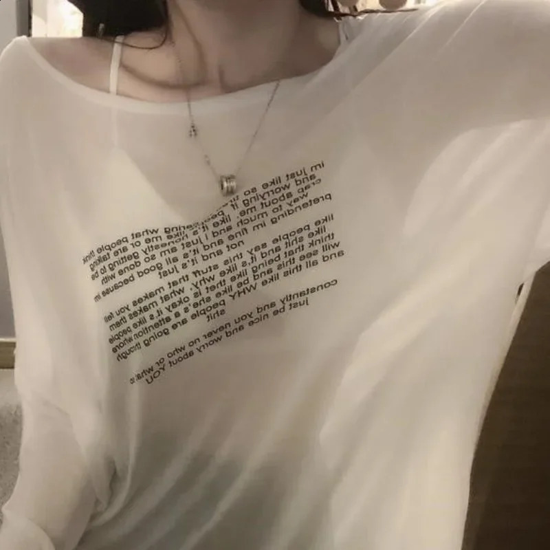Loose T-shirts for Women Letter Pattern Simple Korean Style Summer Clothing Thin All-match Young Students Tops Trendy 250319
