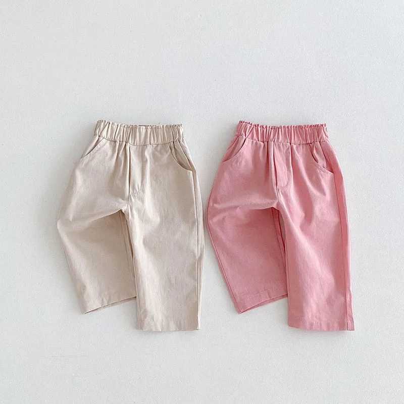 Childrens autumn casual pants childrens solid elastic waist Trouser girls sweet pink soft loose pantsT250318