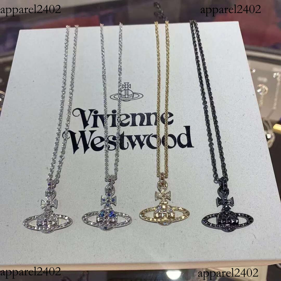 Viviennen West Wood Necklace Designer High Version Empress Dowager Rivet Deep Blue Diamond Saturn Necklace Female Niche Design Diamond Planet Clavicle Chain b39