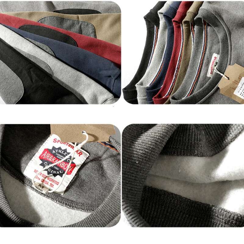 Add Cashmere Sweater Men's Round Neck Pullover Tide Autumn And Winter Thick Retro Elbow Patch Slim Versatile Sports Jacket
