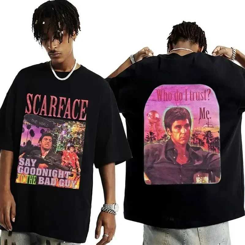 2024 movie Scarface Tony Montana graphic mens T-shirt mens hip-hop fashion rock clothing mens retro oversized T-shirtT250319