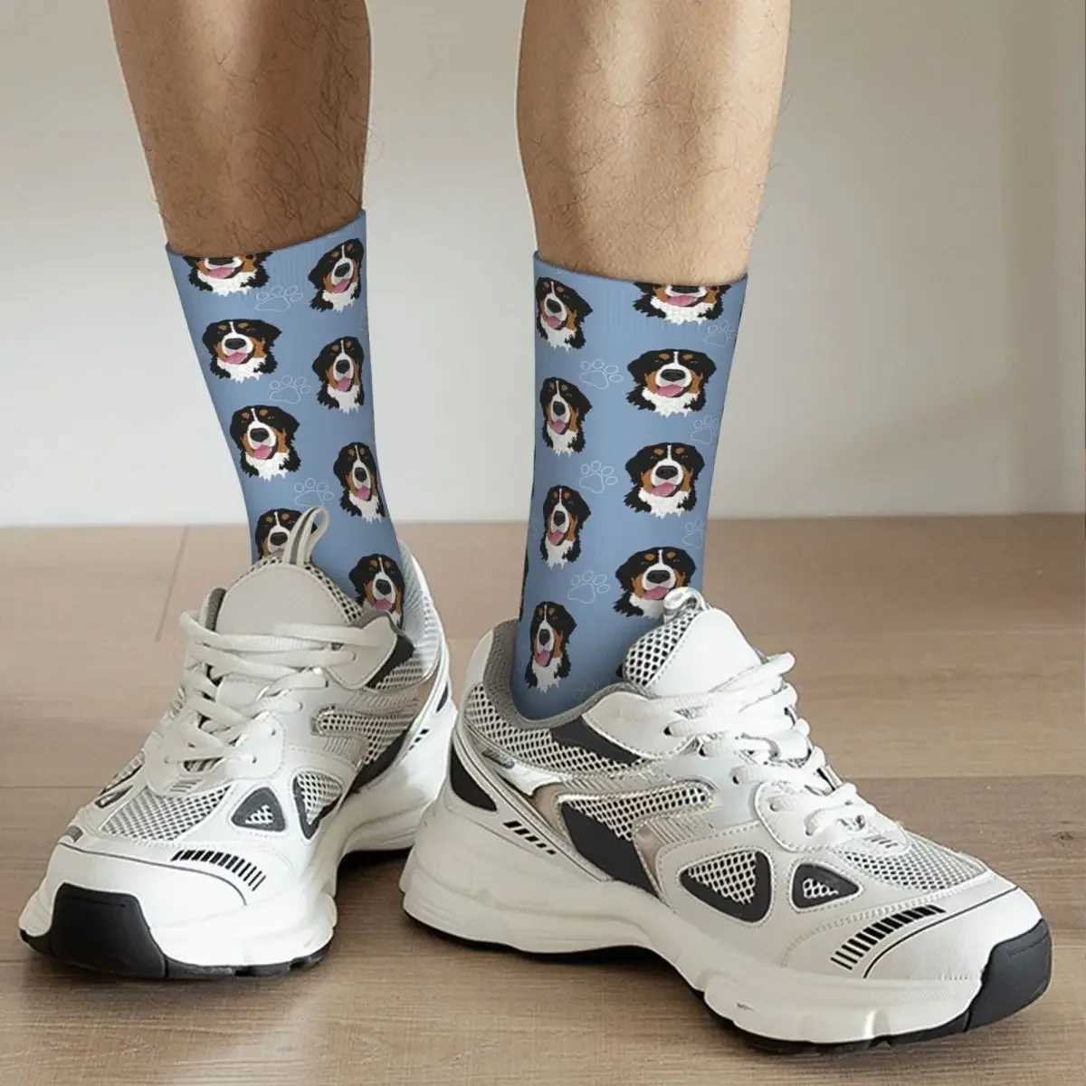 Bern Mountain Dog Pattern Blue Socks Harajuku High Quality Long Socks Four Seasons Mens Gift Accessories X250319
