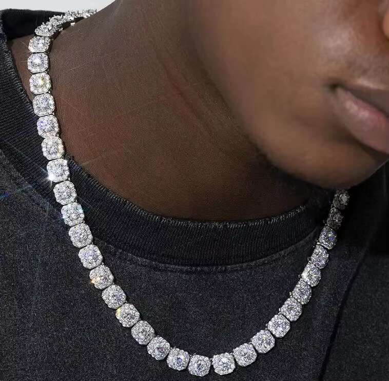 Men's necklace, hip-hop accessory, pure sier 10mm silica tennis chain necklace