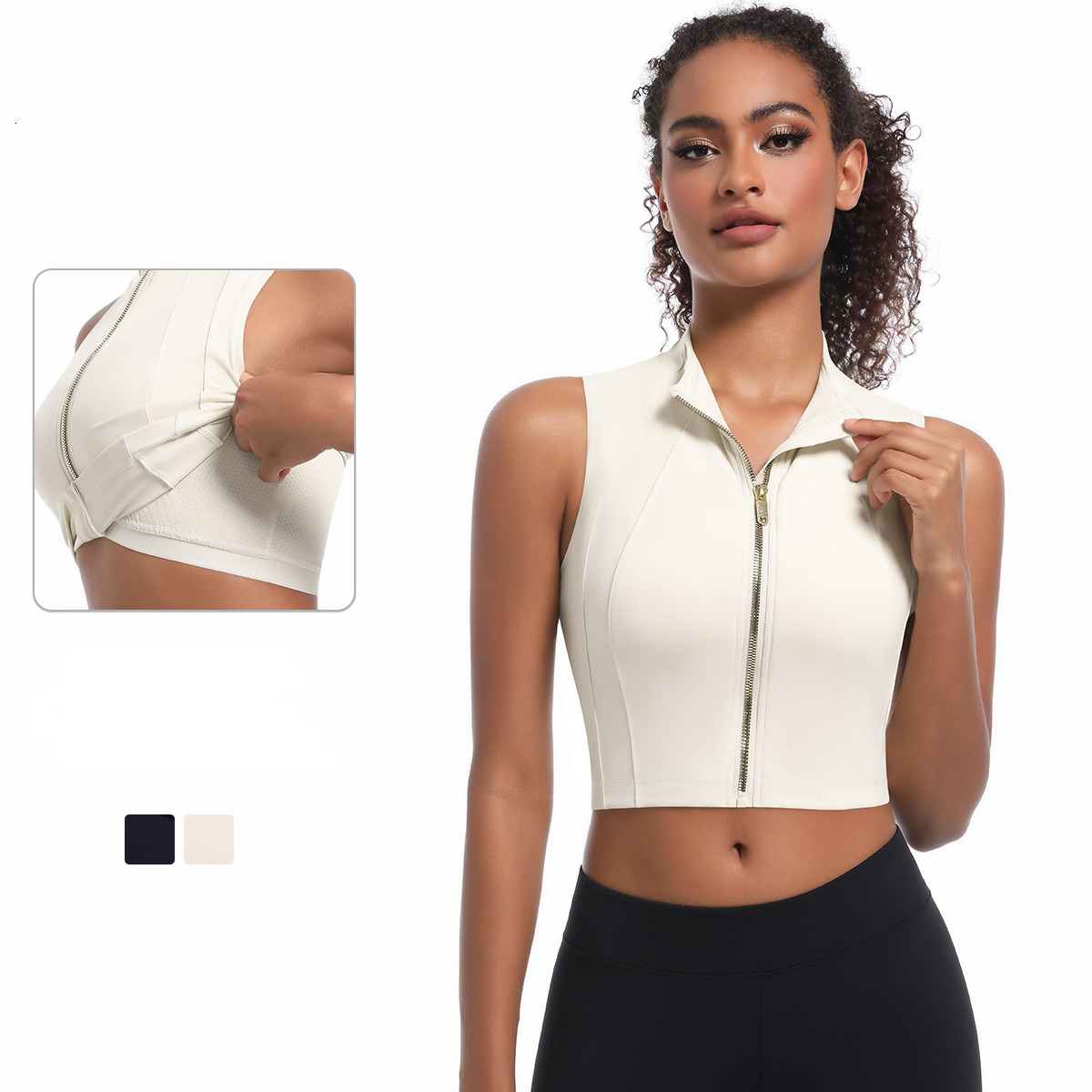 New tracksuit double-layer sleeveless zipper cardigan jacket versatile casual commuting slimming sports yoga suit vest for women leggings