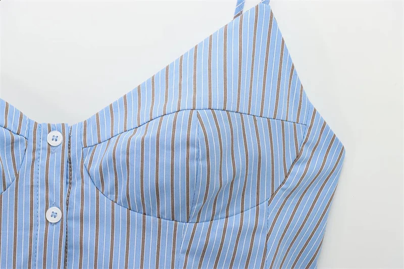 Fashion Womens Camisole Tops Summer Causal Sleeveless Striped Strap Shirts High Street Ladies Folds Hem Tops 250314