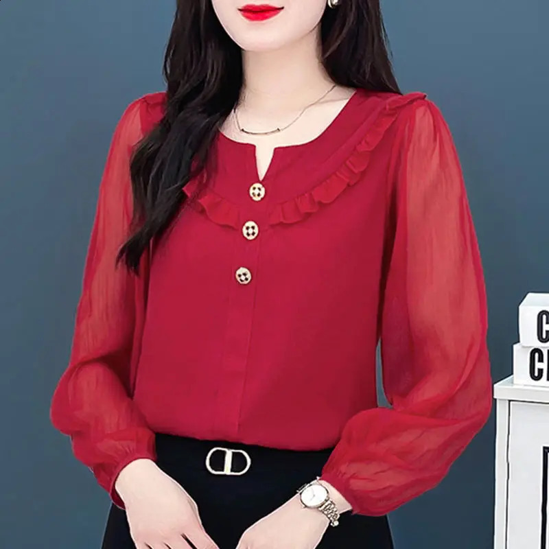 Elegant and fashionable Harajuku ultrathin fit fully matched Blusa decal solid button long sleeved top for womens standing collar clothing 250318