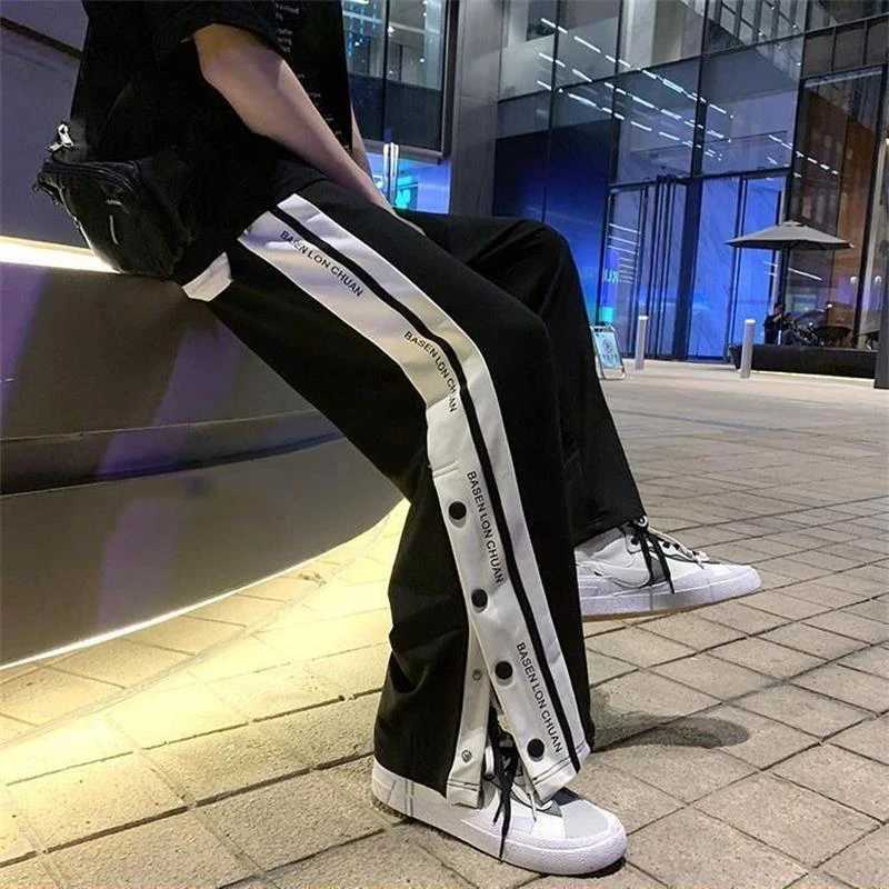 2023 Side Button Jogger Wide Leg Pants Men Trousers Y2k Korea Style Hip-Hop Streetwear Harajuku Loose Womens Baggy Sweatpants X250319