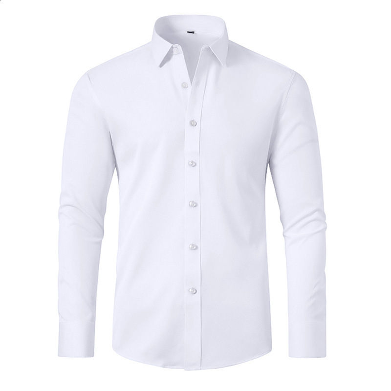 White Solid Mens Dress Shirt Long Sleeve Fashion Contrast Cuff and Collar Men Clothing Social Shirts and Blouse 250214