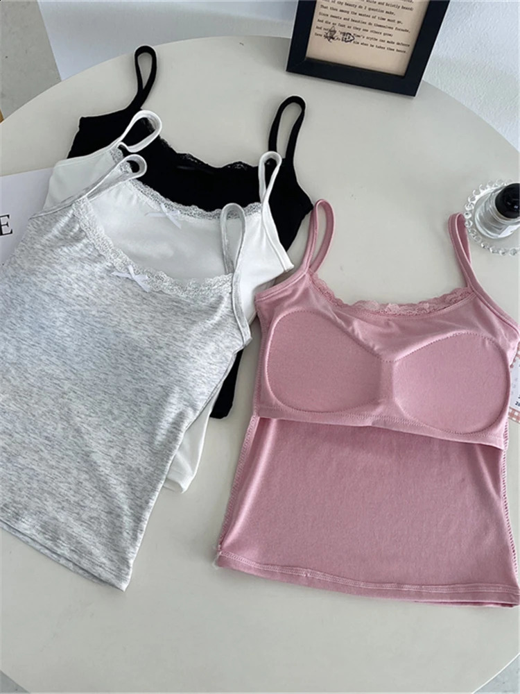 Colorfaith V9516ZS 2024 lace bow pink bottom bra filled elastic vest womens springsummer and Camis crop short top 250319