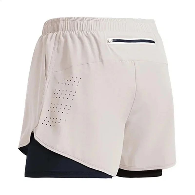 Mens running shorts quick drying fitness breathable doublelayer mens gym training summer beach sports pants 250319