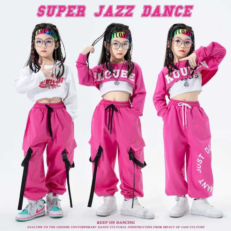 Fashionable girl jazz dance costume hip-hop unique girl jazz dance set with letter printed NAVEL clothing street clothingT250318