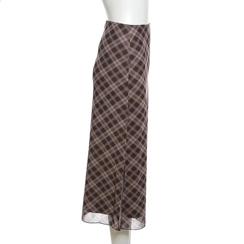 Women Spring Autumn Plaid Print Wrap Hips Skirts Fashion Ankle-Length Sexy Slim Pencil Skirts Preppy Style Girls Slit Midiskirt 250313