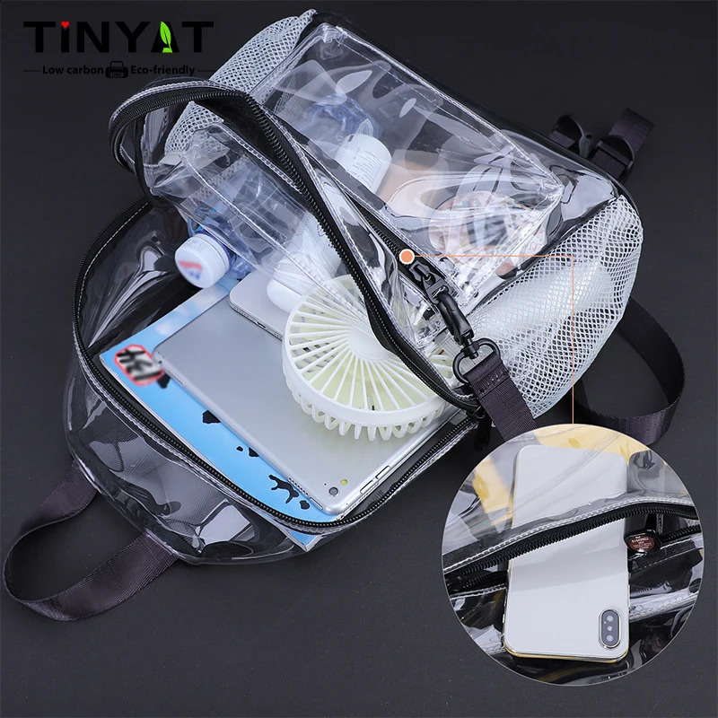 TINYAT Ita Bags Clear Transparent Backpacks for Women Fashionable and Waterproof School Bags Ideal for Sports and Concerts 250314