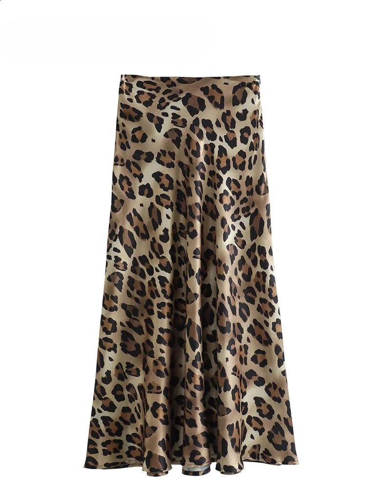 ASDS 2024 Women Fashion Leopard Print Skirt Vintage High Waist Midi Skirts Elegant Women Summer Casual Streetwear Skirt 250313