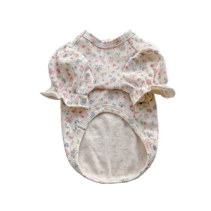 Puff sleeves floral prints spring and summer dog T-shirts cute little dogs wearing princess shirts in summer 250318
