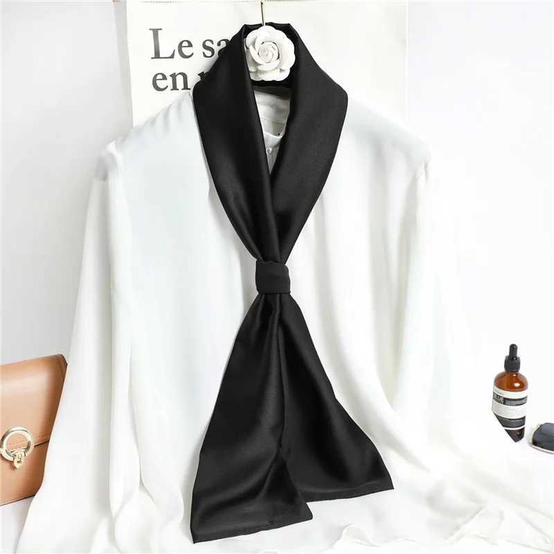Solid color collar long hair scarf Fem silk satin neck scarf 14 * 145CM fashionable belt flat bag scarf 2023 X250319