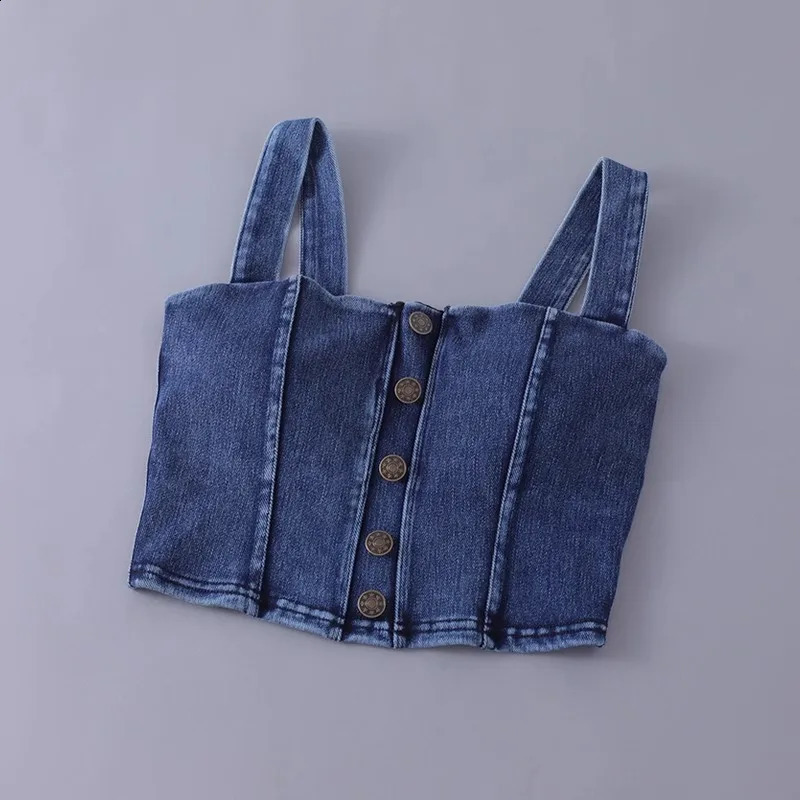 2024 womens ultrathin cut denim vest elastic jeans sports bra with pad 250319