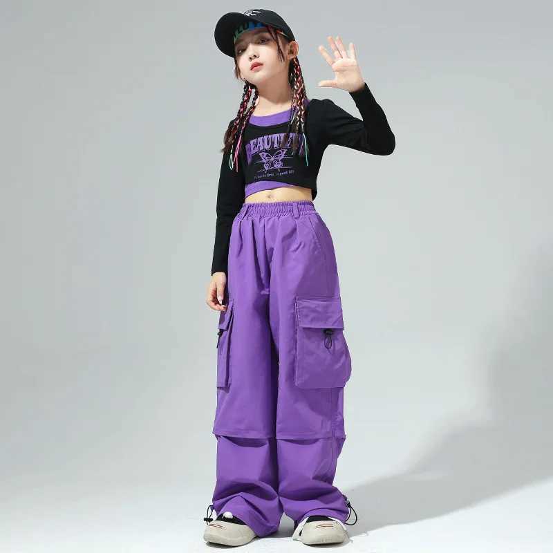 Childrens hip-hop dance costumes girls ballroom shirts pants jazz dance stage costumes childrens dance costumes performance setsT250318
