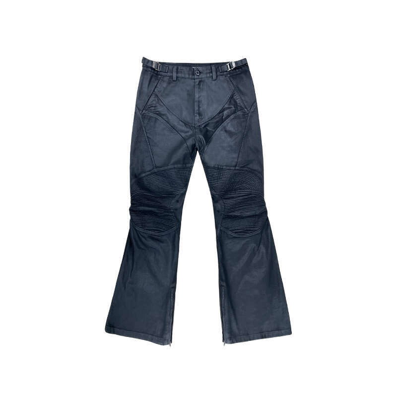 Grailz Paris style motorcycle micro brushed wax splicing camouflage men's trendy brand knee pleated American workwear pants