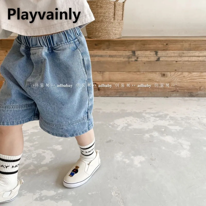 Korean Style Summer Children Denim Shorts Boys and Girls Black Blue Elastic Waist Loose Short Jeans Fashion Kids Pants A122231 250319