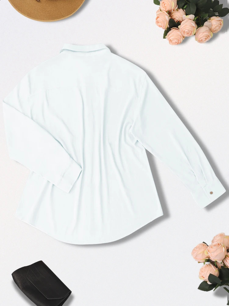 Womens solid color single row button up shirt suitable for Outerwear Office round neck spring and summer fashion 250319
