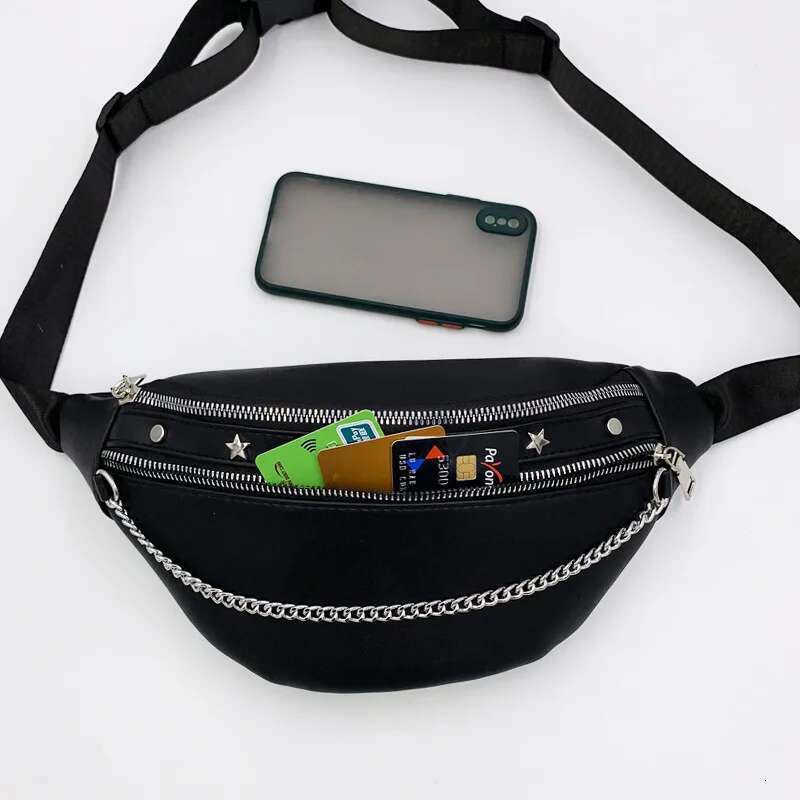 body for Cross women 2025 new PU waist punk chain rivet chest bag, fashionable and trendy women's bag , 's