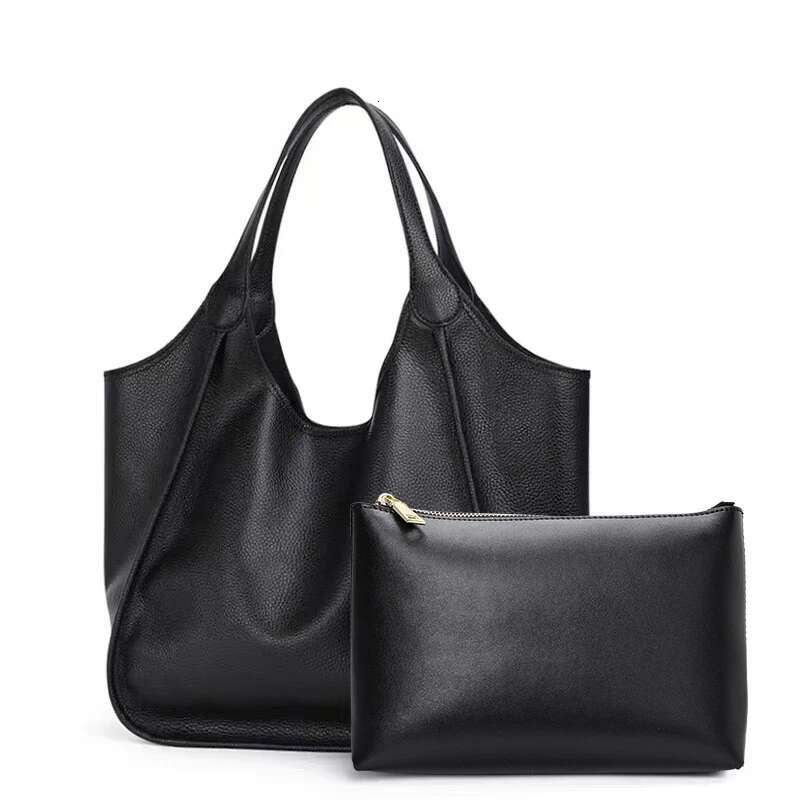 Aidrani Fashion Genuine Leather Women's Large Capacity Handbag Black Versatile Cowhide Shoulder Mother Bag