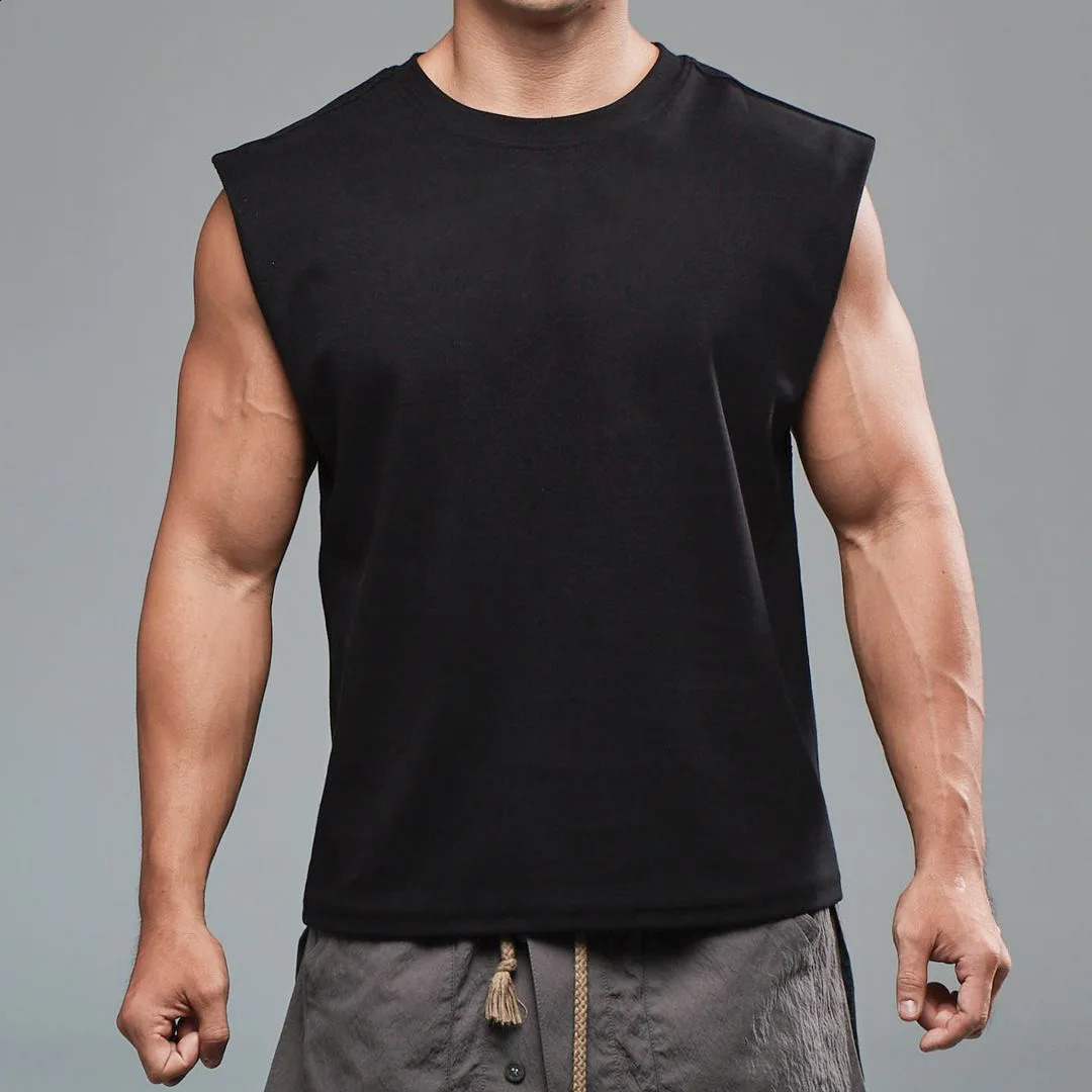 Mens Oneck Tank Top Solid Color Cotton Summer Gym Muscle Fitness Street Clothing Sleeveless Sweatshirt 250317