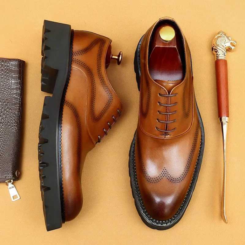 4cm mens dress shoes luxury genuine leather handmade British style elegant high-quality black wedding shoesXJ250319